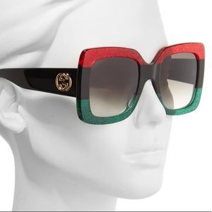Gucci Red and Green Square Sunglasses